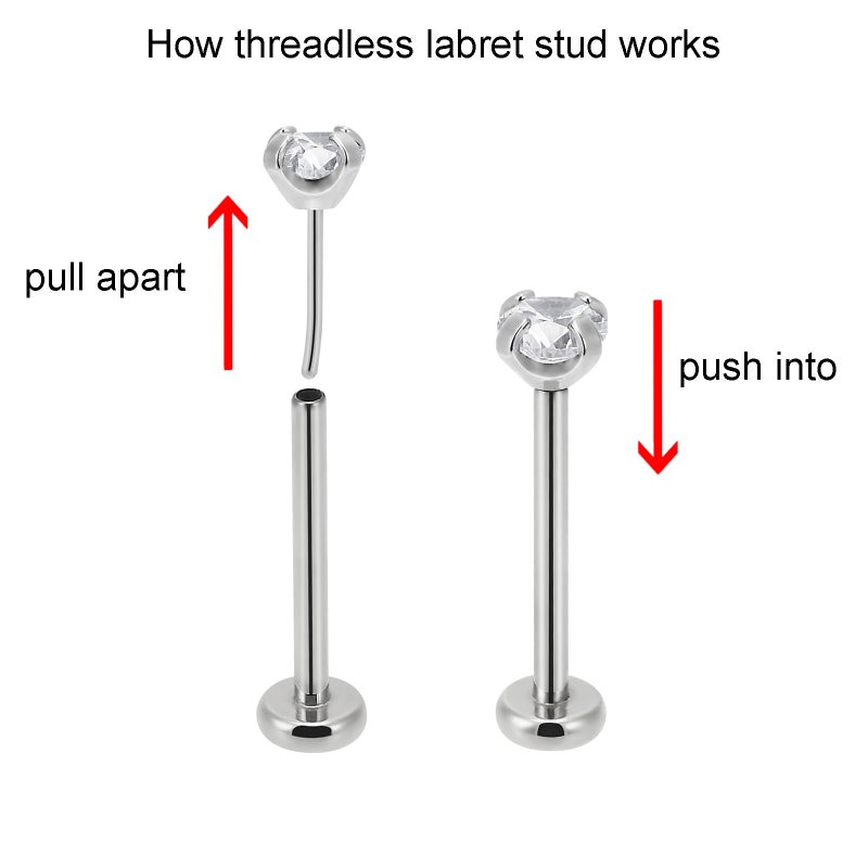 NewkeepsR 2PCS-1.0mm(18g) Implant Grade Titanium Press Fit Threadless Push Pop In 2.5mm CZ Top Labret Lip Nose Earring Studs Piercing - Image 2